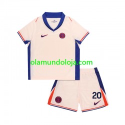 Camisola Chelsea Cole Palmer 20 Criança Equipamento Segundo 2024-2025 Manga Curta